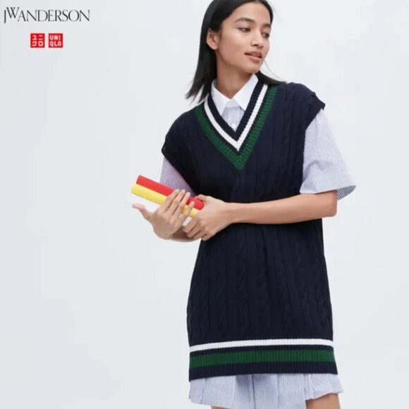 JW Anderson x Uniqlo Long Cricket Vest V Neck Cable Knit Sweater Dress Size XL - Picture 1 of 6